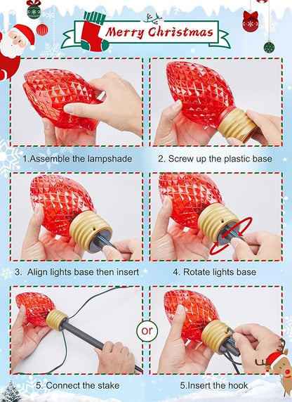 Strawberry Jumbo C9 Christmas Pathway Lights Outdoor - 2 Pack Total 17 Feet 10 LED C9 Christmas Light, C7 Light Covered Jumbo Bulb Christma Lights Outdoor Decorations for Yard Lawn Holiday Outside