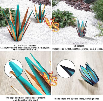 2022 Upgraded Large Size Tequila Rustic Sculpture, DIY Rustic Metal Agave Plant for Outdoor Patio Garden Yard Lawn Ornaments, Yard Art Decoration Statue for Home Decor (Orange Blue (L))