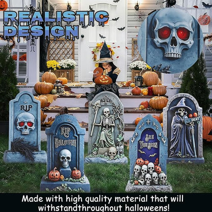 5PCS 26.7X15.7" Large Tombstones Halloween Decorations Garden Signs,Outdoor Cemetery Tombstone Decoration With H Metal Stake,Waterproof Halloween Party Decorations,Outdoor lawn Family Gatherings