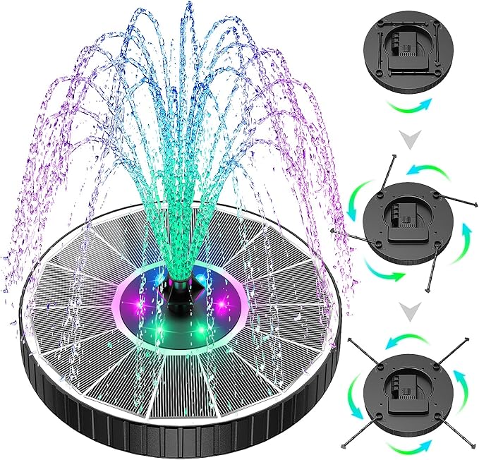 SZMP 3.5W Glass Solar Fountain with Swivel-Out Fixed Rods, Solar Bird Bath Fountains with LED Lights and 2000mAh Battery, 7 Nozzles, Outdoor Solar Water Fountain Pump for Garden, Pool, Pond (White)