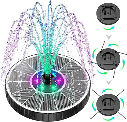 SZMP 3.5W Glass Solar Fountain with Swivel-Out Fixed Rods, Solar Bird Bath Fountains with LED Lights and 2000mAh Battery, 7 Nozzles, Outdoor Solar Water Fountain Pump for Garden, Pool, Pond (White)