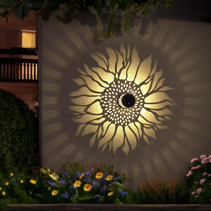 Hapjoy Solar Fence Lights 4 Pack Solar Deck Lamps Outdoor Decorations Powered Step Lights Wall Waterproof LED Warm Decorative Lighting for Garden (Sunflower, 4)