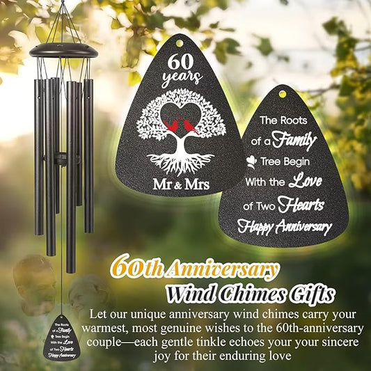 60th Anniversary Wind Chimes Gifts for Men Women,Romantic 60 Year Anniversary for Couples, Wife, Husband, Parents, Friends, 60th Wedding Gifts Idea of Happy Anniversaries Decorations,Black