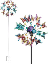 Alpine Corporation 60" Tall Outdoor Solar Metal Butterfly Wind Spinners with Color Changing LED Lights, Garden Decor, Multicolor
