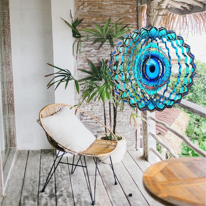 Metal Wind Spinners Outdoor Hanging Wind Spinner for Yard and Garden Decor for Outside,12In 3D Stainless Steel Evil Eye Wind Chime Christmas of Gifts for Women Mom