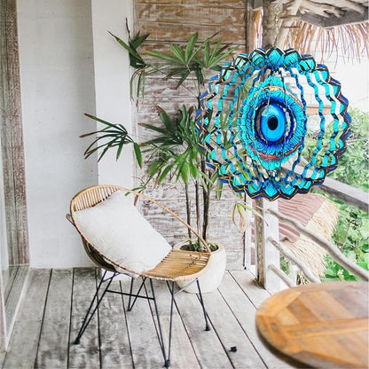 Metal Wind Spinners Outdoor Hanging Wind Spinner for Yard and Garden Decor for Outside,12In 3D Stainless Steel Evil Eye Wind Chime Christmas of Gifts for Women Mom