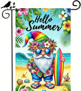 BlissYard Hello Summer Garden Flag Beach Gnome Flag 12x18 Inch Double Sided Welcome Summer Holiday Yard Flag Outside Decoration Farmhouse Outdoor Small Decor