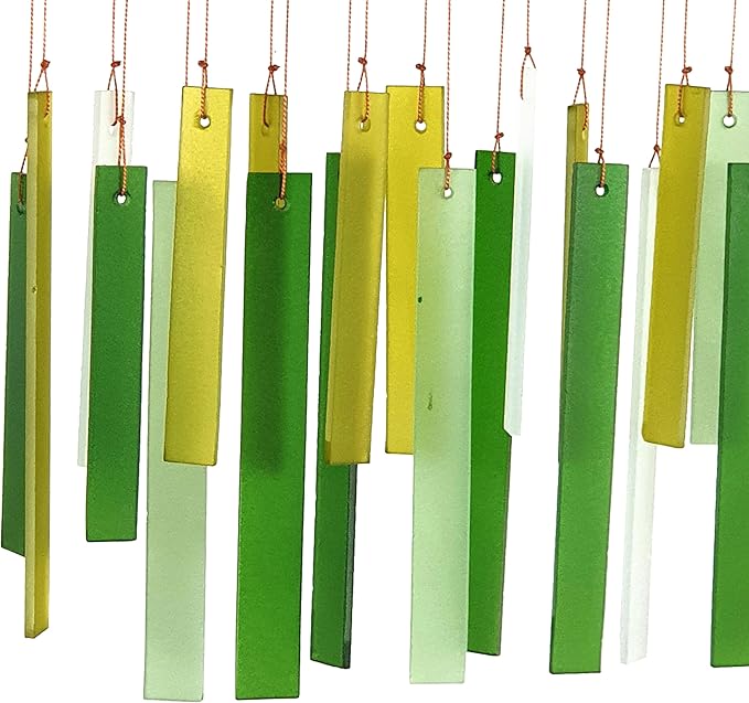 Blue Handworks Spring Colors Glass and Driftwood Chime - Sandblasted Glass and Found Wood Hand Crafted Wind Chime