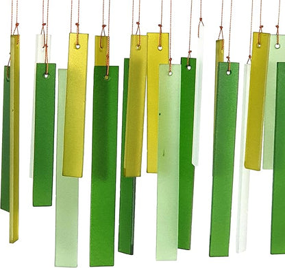 Blue Handworks Spring Colors Glass and Driftwood Chime - Sandblasted Glass and Found Wood Hand Crafted Wind Chime