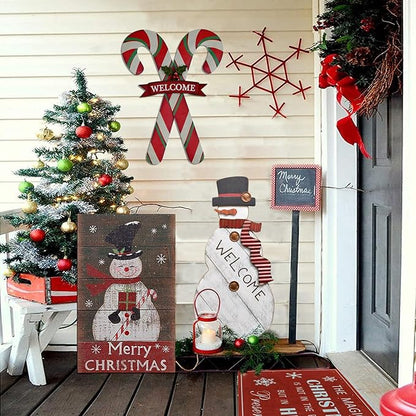 Christmas Candy Cane Garden Stake Decor, Metal Candy Cane Hanging Welcome Sign Outdoor Yard Sign Lawn Stake 27.5"H, Merry Christmas Yard Decor Xmas Holiday Decoration