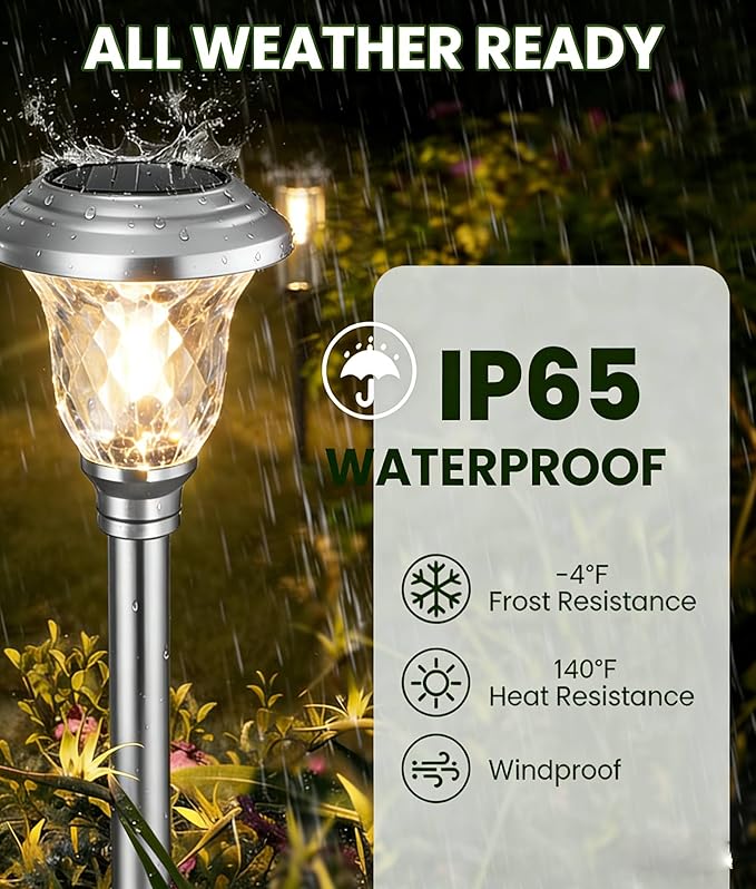 BEAU JARDIN 8 Pack Solar Pathway Lights White+ Color Changing Stainless Steel 3 Mode Outdoor Multicolor Metal Solar Powered Waterproof Glass for Garden Landscape Path Yard Walkway Driveway Silver