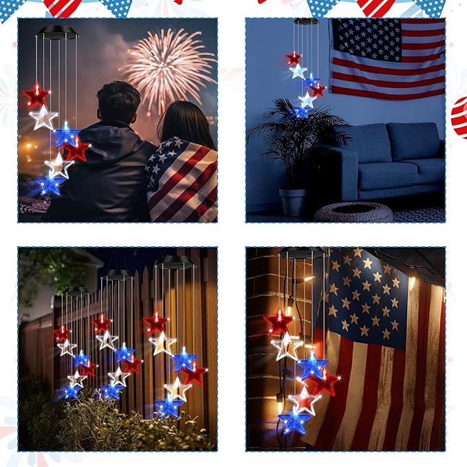 Fumete Solar Wind Chimes for Outside LED Color Changing Light Outdoor Mobile Wind Chime for Garden Patio Yard Porch Home Decor (Star)