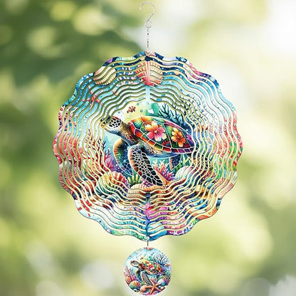 Metal Wind Spinners Outdoor - Sea Turtle Gifts 3D Hanging Wind Spinner Patio Lawn Garden Yard Decor 12 Inch Kinetic Spinning Ornaments Stainless Steel Art Sculpture Gift for Women Mom Grandma