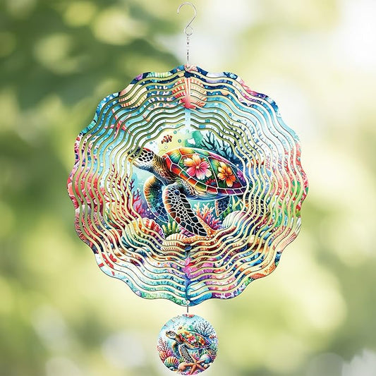 Metal Wind Spinners Outdoor - Sea Turtle Gifts 3D Hanging Wind Spinner Patio Lawn Garden Yard Decor 12 Inch Kinetic Spinning Ornaments Stainless Steel Art Sculpture Gift for Women Mom Grandma