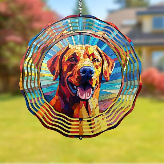 Labrador Retriever Wind Spinner Dog Memorial Gifts, Vibrant 3D Kinetic Aluminum Metal Yard Art, Loss of Dogs Sympathy Gifts, Hanging Outdoor Garden Decor, 8" Wind Sculptures for Patio, Porch (LR 7)