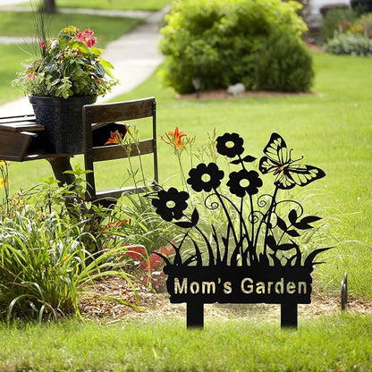 Personalized Metal Flowers Garden Signs with Stake, Custom Garden Signs for Outside Waterproof, Customized Name Sign Yard Lawn Gardens Decor Gardening Gifts for Moms Grandmas Gardeners