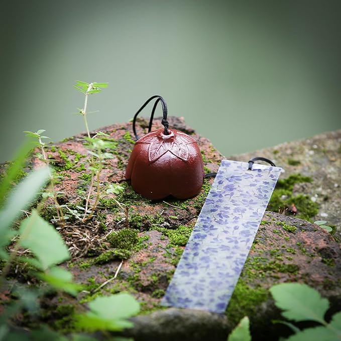 Japanese Wind Chime Cast-Iron Outdoor Ornament for Garden, Patio & Balcony, Hanging Metal Wind-Bell Decoration Gift, Blessing Pendant Windchimes & PVC Wind-Catcher, Red Plum