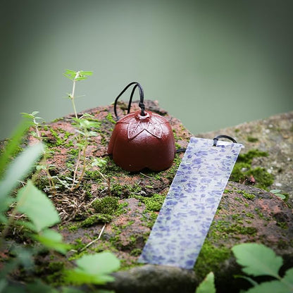 Japanese Wind Chime Cast-Iron Outdoor Ornament for Garden, Patio & Balcony, Hanging Metal Wind-Bell Decoration Gift, Blessing Pendant Windchimes & PVC Wind-Catcher, Red Plum
