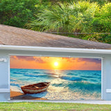 13x6 ft Peaceful Lake Rowboat Garage Door Banner - Scenic Mountain Lake Sunset Backdrop, Hanging Garage Decor - for Thanksgiving Fall Outdoor Background Sign, Rustic Cabin Wall Art Decor