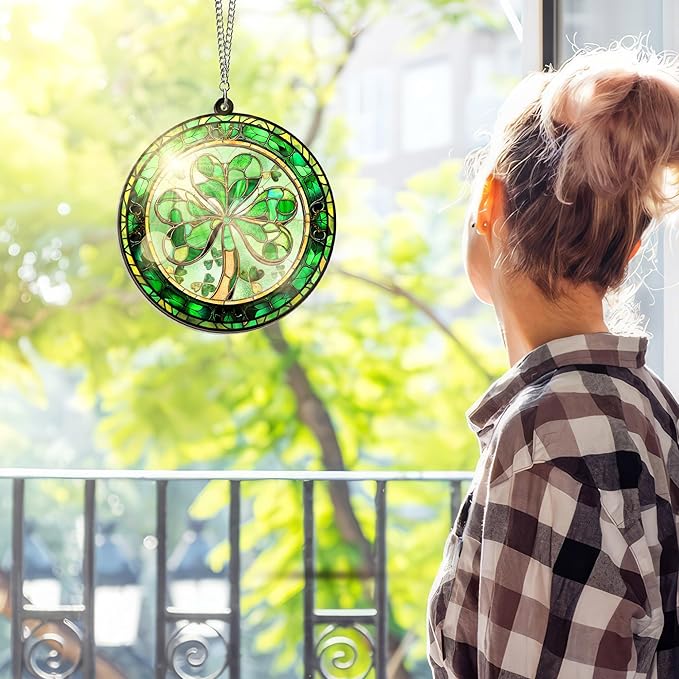 FLAGWIX St Patricks Day Decorations - Hanging Suncatcher 6 in, Shamrock St Patricks Day Decorations, Irish Suncatcher for Home Garden Decor - Irish Gifts for Women Men, Spiritual Gifts for Mom Grandma