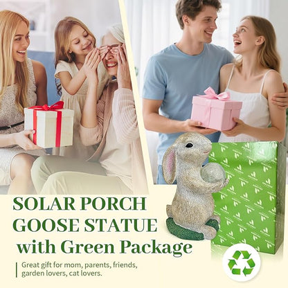 Solar Rabbit Garden Statue Outdoor Decor, Bunny Figurines with Solar Lights, Yard Decorations for Patio Balcony Yard Lawn Ornament - Unique Birthday Easter Housewarming Gifts for Women, Mom, Grandma
