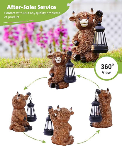 Nacome Highland Cow Statues for Garden Decor: Outdoor Sculptures with Solar Lantern for Clearance Outside Lawn Ornaments Porch Patio Balcony Yard – Birthday Gifts for Women Mom Grandma(Copper)