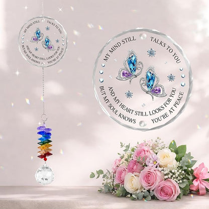 Glass Suncatcher Ornament - Memorial Gift for Loss of Loved One - My Mind Still Talks to You - Bereavement Keepsake - Crystal Rainbow Maker - Mother's Day for Mom Dad
