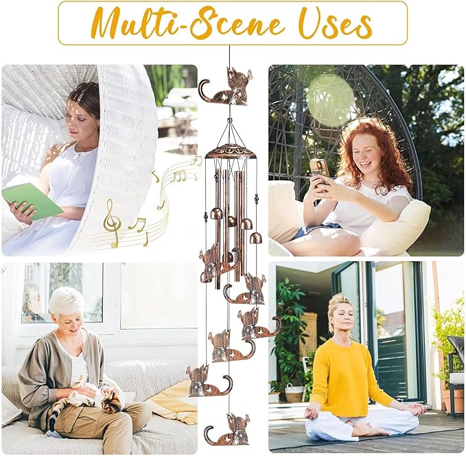 Cat Wind Chimes for Outside,Gardening Gifts for cat Lover，Women，Men，Mom，Birthday Party Decorations,Memorial Gifts,Wind Chimes Outdoors，Indoors,Room,Home,Wall,Garden,Patio,Yard Decor