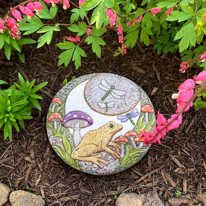 Hapjoy Stepping Stones Outdoor for Garden Moon Frog Mushroom Butterfly Decorative Stepping Stones Walkway Round Stone Garden Decor for Pathway Lawn (Yellow)