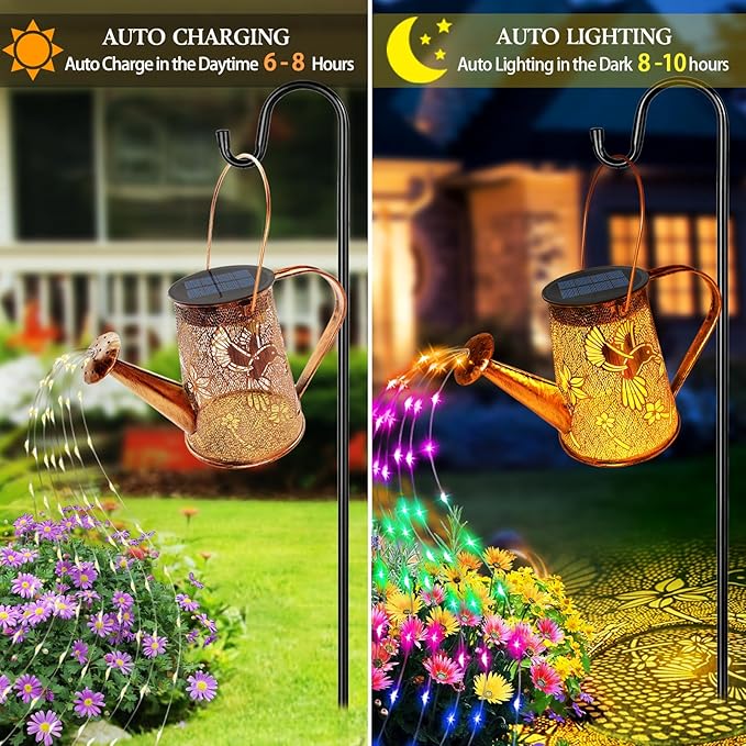Solar Watering Can Lights, Hummingbird Gifts for Mothers Day Women Mom Grandma Birthday, Waterproof Outdoor Multicolor Garden Decor Large Hanging Solar Lanterns Garden Light for Patio Porch Pathway