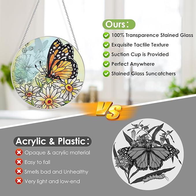Stained Glass Butterfly Suncatcher Window Hanging Ornament for Home and Garden Decor 100% Real Glass with Elegant Butterfly Design Gift for Mom and Nature Lovers