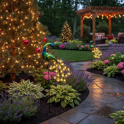 Solar Garden Lights Metal Peacock Garden Decor Waterproof Peacock Solar Stake Lights Decorative for Outdoor Patio Lawn Porch Yard Decorations Peacock Gift for Mom Grandma Women Birthday Gardening