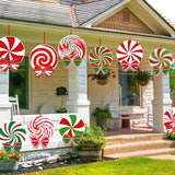 12 PCS Christmas Outdoor Yard Signs Candy Decorations Outdoor Peppermint LED Lights Xmas Yard Stakes Hanging Ornaments Holiday Garden Sign Cardboard Signs for Party Porch Lawn Walkway Decor