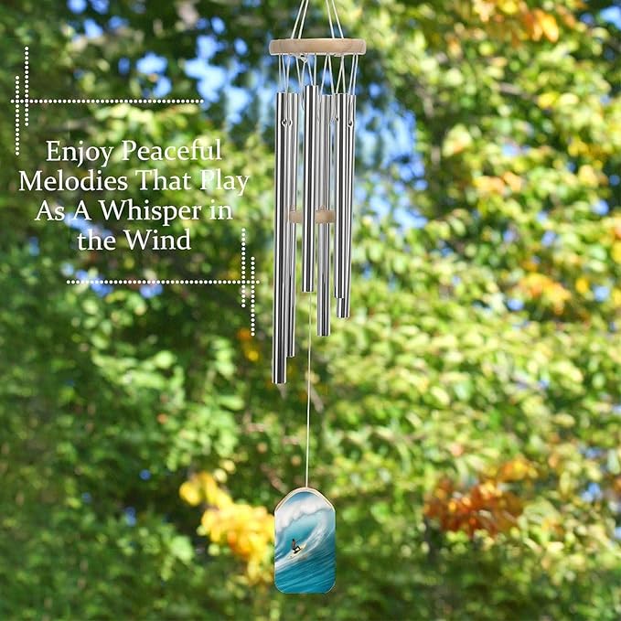 Wind Chimes for Outside,Surfing Printed Cute Aluminium Windchimes Outdoors,Soothing Melodic Memorial Wind Chime for House Porch Patio Garden Balcony Decor