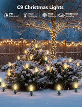 Christmas Pathway Lights Outdoor,38FT 25 Pcs Warm White Extendable Waterproof Walkway Lights with C9 Clear Bulbs and Stakes for Outdoor Yard Porch Driveway Backyard Christmas Decorations