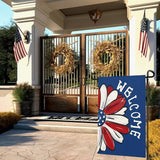 4th of July Garden Flag Patriotic Daisy Double Sided Yard Flag Burlap Welcome Independence Day House Banner Memorial Day Floral America Blue Garden Flags Outdoor Decoration 12x18 Inch