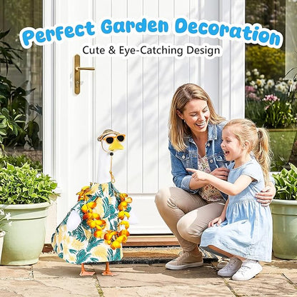 Hawaiian Porch Goose Outfits, 23" Goose Statue Hawaiian Costume Summer Porch Goose Outfits, Durable Hawaii Skirt Lawn Goose Clothes with Hat Glasses, Outdoor Yard Patio Garden Holiday Decor