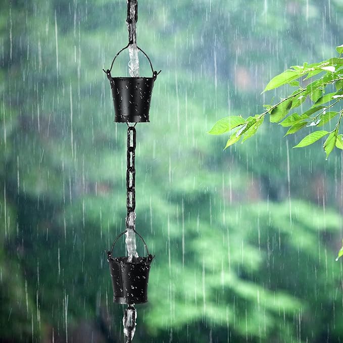 Invech 12.5FT Adjustable Rain Chains for Gutters, Outside Rain Chains with 12 Cups, Bucket Shape Rain Catcher Chain for Eaves Drainage, Replacement for Downpout