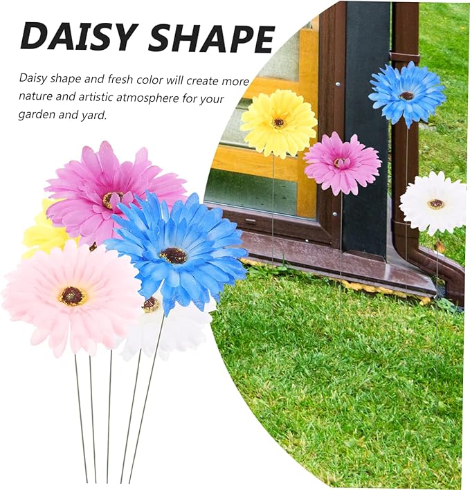 5pcs Daisy Garden Stakes Decor Metal Flower Pathway Stakes for Outdoor Decoration Vibrant Garden Art for Home and Festivals