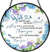 Sisters Gifts, Sister Flower Suncatchers Stained Glass Window Hanging, Sisters Gifts for Christmas Sun Catchers Indoor Window Glass Round Wall Decor, 7.9x7.9in