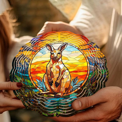 Kangaroo Wind Spinner, Kangaroo Stained Glass Wind Spinner, Wind Sculpture Kangaroo Wind Spinners for Garden Patio Yard Decor