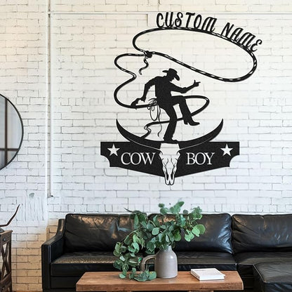 Personalized Cowboy Metal Sign, Custom Metal Sign, Vintage Cowboy Wall Decor, Rustic Name Plaque, Rustic Western Wall Art