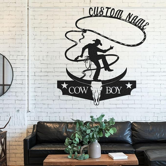 Personalized Cowboy Metal Sign, Custom Metal Sign, Vintage Cowboy Wall Decor, Rustic Name Plaque, Rustic Western Wall Art