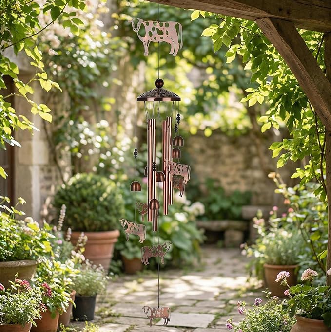 Briwooody Cow Wind Chimes for Outside Cow Gifts for Women Mom Metal Wind Chimes Memorial Birthday Decor for Outdoors Patio Garden Porch Yard Home Decoration