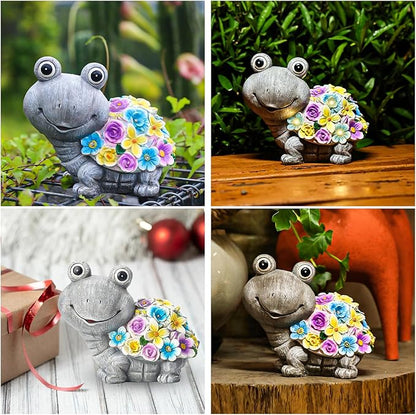 Outdoor Solar Flower Turtle Statue for Garden Décor, Waterproof Outside Tortoise Figurines Decor with Lights, Suitable for Yard, Lawn, Patio, Balcony - Gift for Grandma Mom Women Daughter