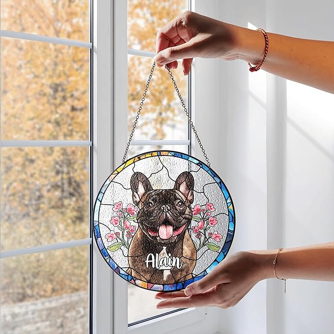 Personalized Dog Photo Stained Glass Suncatcher, Pet Memorial Gifts for Dogs Memorial Gifts for Loss of Dog, Pet Loss SunCatcher Dog Sympathy Gift Pets Lover, Memorial Pets Lover Gift Window Hanging
