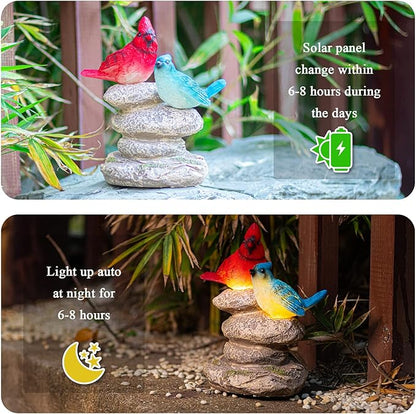 Solar Garden Statues Outdoor Decor, Garden Sculptures Stones Statue Novelty Birds Figurine Decoration for Patio Yard Porch Art Home Decor