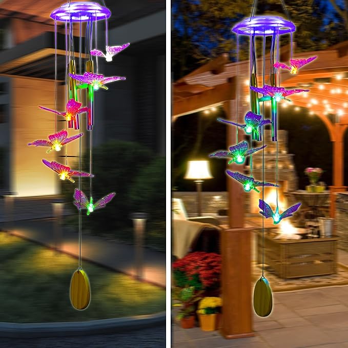 Outdoor Solar Wind Chime Decoration, Mother's Day Birthday Gifts for Grandma, Mom and Family, Outdoor Garden and Courtyard Wind Chime Accessories (Purple Butterfly)