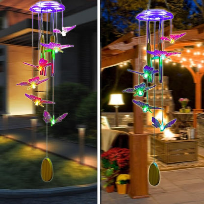 Outdoor Solar Wind Chime Decoration, Mother's Day Birthday Gifts for Grandma, Mom and Family, Outdoor Garden and Courtyard Wind Chime Accessories (Purple Butterfly)