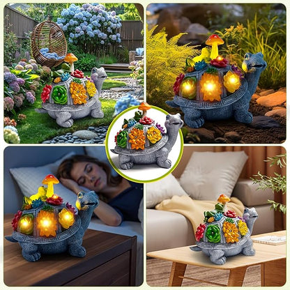 Solar Garden Outdoor Statues Turtle with Succulent and 9 LED Lights - Lawn Decor Tortoise Statue for Patio, Balcony, Yard Ornament - Unique Housewarming Gifts（8.5 Inch）